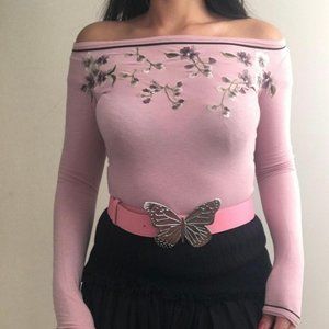 Blumarine – RARE Lilac off shoulder embroidered top